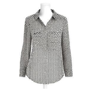 American Eagle Sheer Chevron Button-Down Blouse – Black & White – Size S